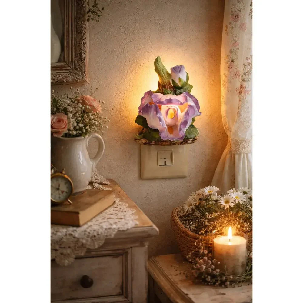 Vintage Porcelain Purple Iris Night Light Cover Floral Cottagecore Decor 4.5